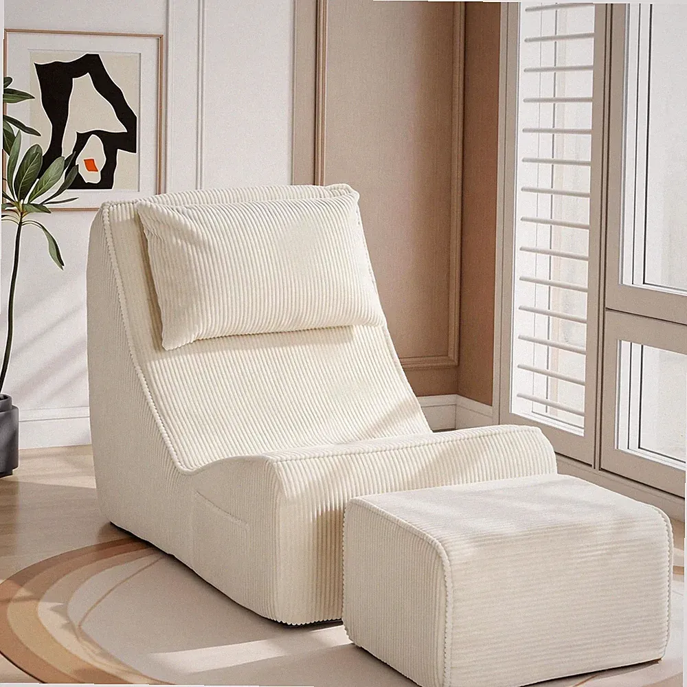 Chaise Longue Chair with Ottoman, Boneless Accent Recliner Chair with Washable C