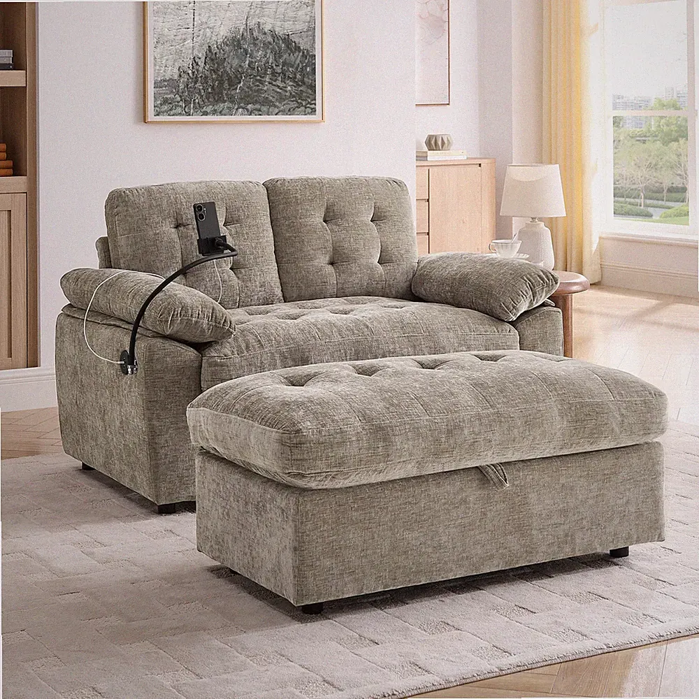 Chaise Lounge Chair Indoor Leisure Sofa Chair Chenille Fabric Loveseat Recliner