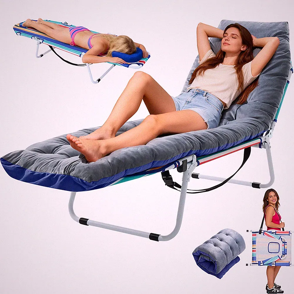 NAIZEA 2-in-1 Tanning Chair with Face Hole Lounge Chair Caming Bed with Mattress