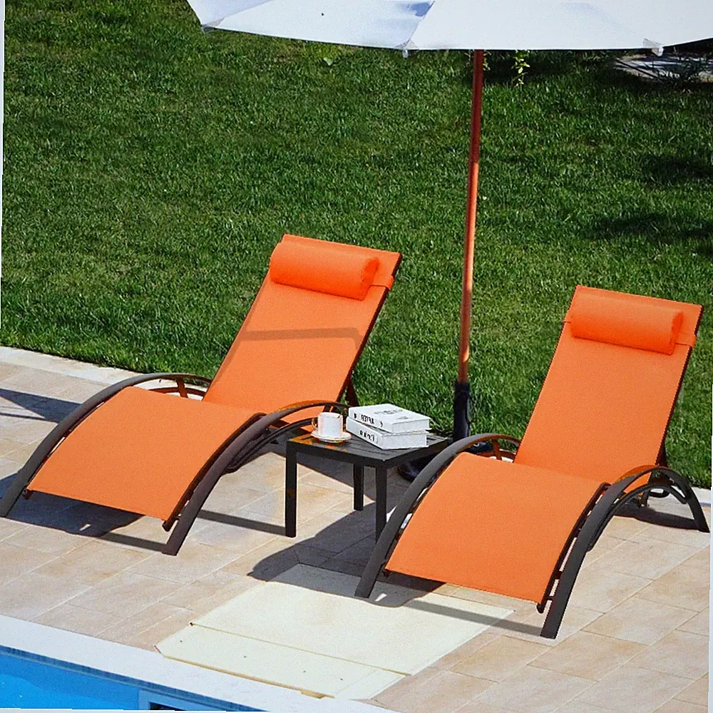 Outdoor Chaise Lounge Chair Set of 3 Adjustable Patio Chairs Poolside Backyard